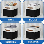 Temary 11 inch Cube Storage Bin 4 Pack Fabric Storage Cubes for Home, Fabric Storage Bin Storage Cube Bins with Leather Handl