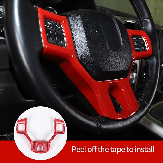 Hoolcar Interior Steering Wheel Cover ABS Trim for 2010-2017 Dodge RAM 1500 Accessories, Red