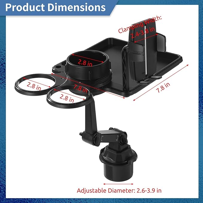 Cup Holder Tray for Car, Car Food Tray with Phone Stand, Car Table Tray, Detachable 360° Rotation, Ideal for Daily use and Road Trip Dining