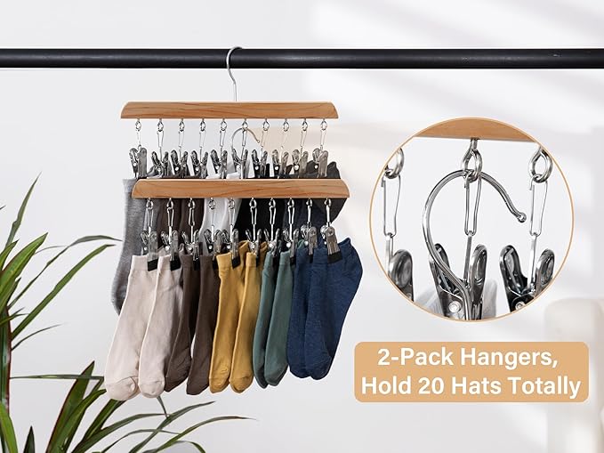 StorageWorks Hat Rack, Closet Organizer and Storage for Baseball Caps,Set of 2 with 10 Adjustable Stainless Steel Clips, Fits