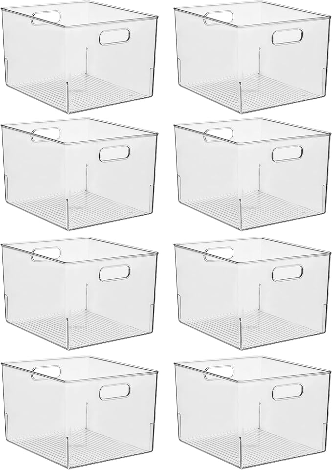 iDesign Storage Bins with Handles - Organize Kitchen, Bathroom, or Home Office - Set of 8 - Clear