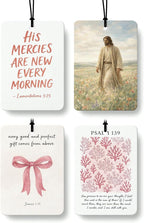 Pink Christian Jesus Air Freshener 4 Pcs, Coastal Seagrass Bow Bible Verse Religious Hanging Air Freshener for Cars Closet Dr
