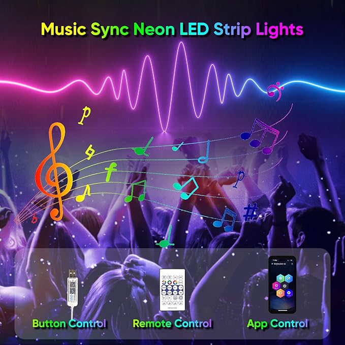 iNextStation 9.84FT/3M LED Strip Lights, 360° Glow Braided Smart IC USB Rope Light, Neon Rope Light with Music Sync, IP67 Waterproof, App & Remote Control Rope LED Lights, Color Changing for Bedroom