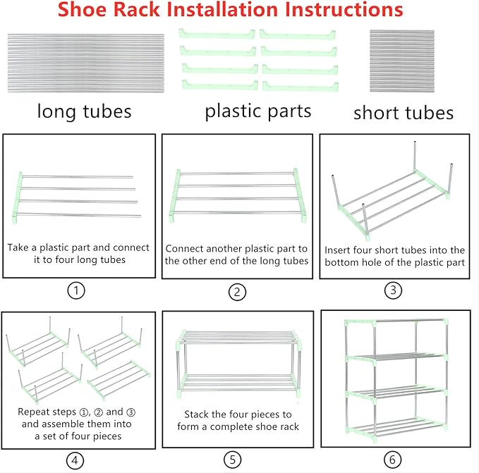 Jucaifu Stackable Small Shoe Rack, Entryway, Hallway and Closet Space Saving Storage and Organization (10-Tier, Green)