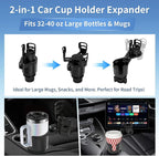 2 in 1 Car Cup Holder Expander, Adjustable Base (2.6-3.9") Dual Cup Holder Extender for Car, Universal Large Drink Holder Ada