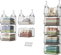 5 Tier Closet Hanging Organizer, Clothes Hanging Shelves with 4 Hanging Hooks 5 S Hooks, Wire Storage Basket Bins, for Clothi