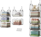 5 Tier Closet Hanging Organizer, Clothes Hanging Shelves with 4 Hanging Hooks 5 S Hooks, Wire Storage Basket Bins, for Clothi