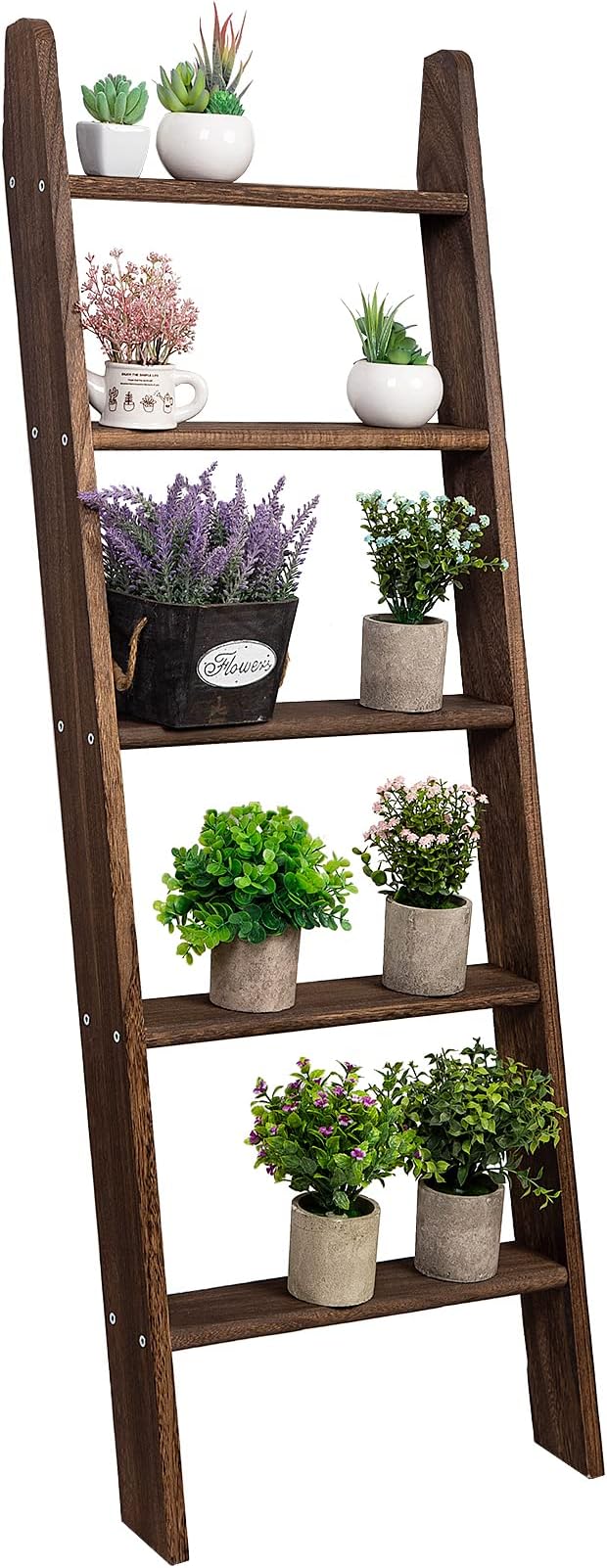 Rustic 5-Tier Wall-Leaning Wood Loadder Towel Racks for Bathroom Livingroom Kithen Office Woden Farmhouse Ladder-Style Blanke