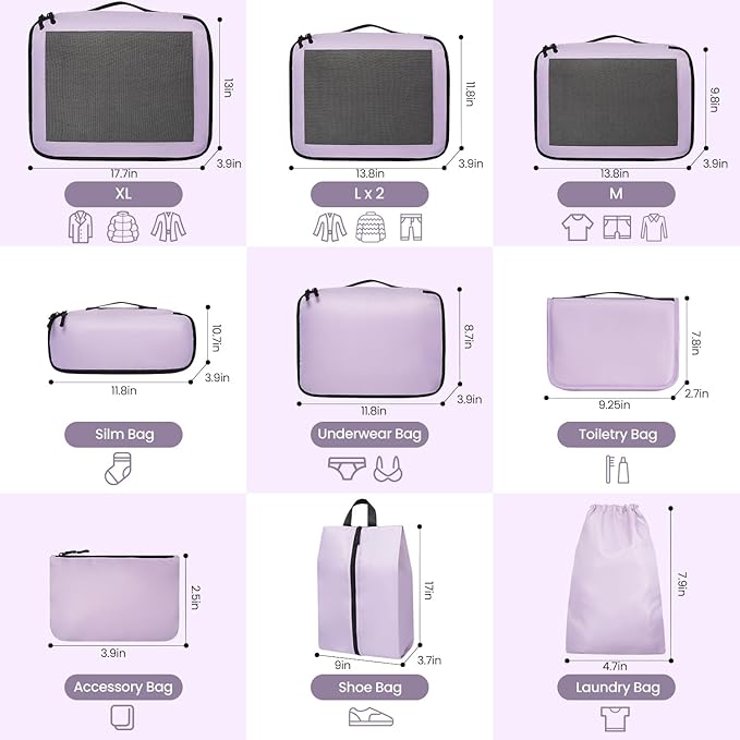 Mesh Packing Cubes for Travel, Durable Luggage Organizer with Sturdy Material and Double Zippers, Comprehensive Set for Trave