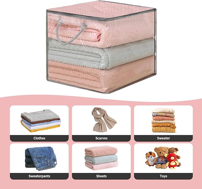 10 PCS Clear Zippered Storage Bags with Handles,Sweater Storage with Two-way Zipper,Foldable Closet Organizer Bed Sheet Organ
