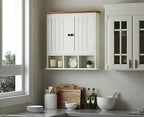 ChooChoo Bathroom Cabinet Wall Mounted 2-Door with 3 Open Shelves， Wooden Medicine Cabinets with Adjustable Shelf，Space Saver