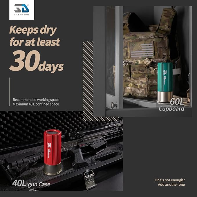 SILENT DRY Cordless Gun Safe Dehumidifier - Reusable Mini Dryer for up to 40L - Fast Rechargeable & Moisture Removal for