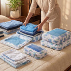 Shinylin 3 Set Blue Floral Compression Packing Cubes for Travel Small Medium Large Luggage Packing Organizers Toiletries Bag 