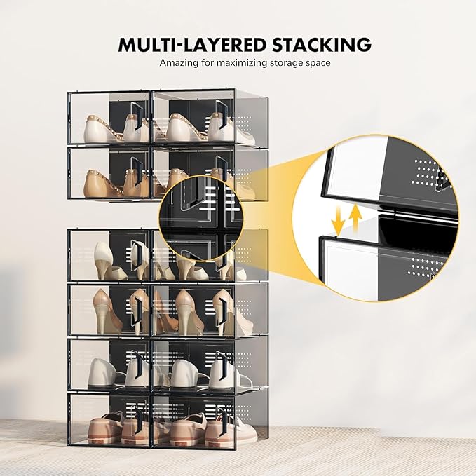 SEE SPRING X-Large Shoe Storage Box Fit Size 11, Clear Plastic Stackable Shoe Organizer for Closet, Space Saving Sneaker Shoe