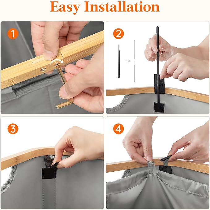 Lifewit 150L Laundry Basket with Lid, Clothes Hampers for Laundry with Bamboo Handles and 2 Removable Laundry Bags, Large Fol