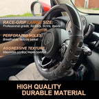 PINCTROT Large Size Race Grip Steering Wheel Cover, Anti Slip Silicone Perforated Design with Soft Touch Padding, Enhanced Grip for Sporty Driving 15.5-15.75 Inch (Racing Black)