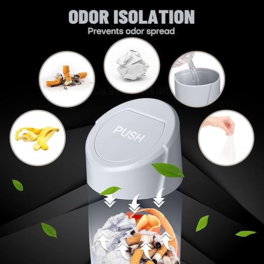 Car Trash Can Bin with Lid - Car Garbage Can Cup Holder - Grey Mini Leakproof Vehicle Garbage Bin with 40pcs Trash Bags-Automotive Organizers and Storage for Front Back Seat Accessories
