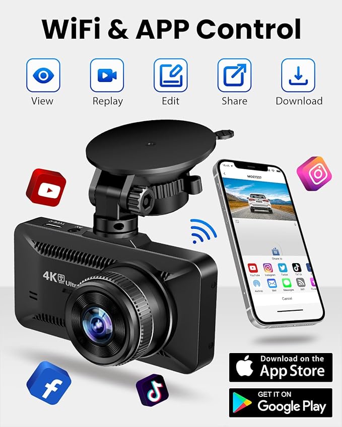 Dash Cam Front and Rear 4K/1080P, Dash Camera for Cars Build in WiFi, Full HD Dash Cam with APP Control, 3.94'' IPS Screen Da
