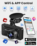 Dash Cam Front and Rear 4K/1080P, Dash Camera for Cars Build in WiFi, Full HD Dash Cam with APP Control, 3.94'' IPS Screen Da