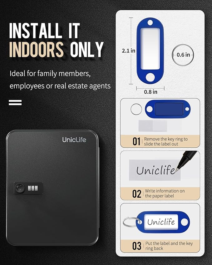 Uniclife 48 Position Key Cabinet with Combination Lock Resettable Black Digital Security Storage Box Steel Key Organizer with