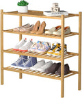 ROMGUAR CRAFT 4 Tier Bamboo Shoe Rack for Closet Free Standing Wood Shoe Shelf for Entryway Small Space Stackable 27"x11"x26"