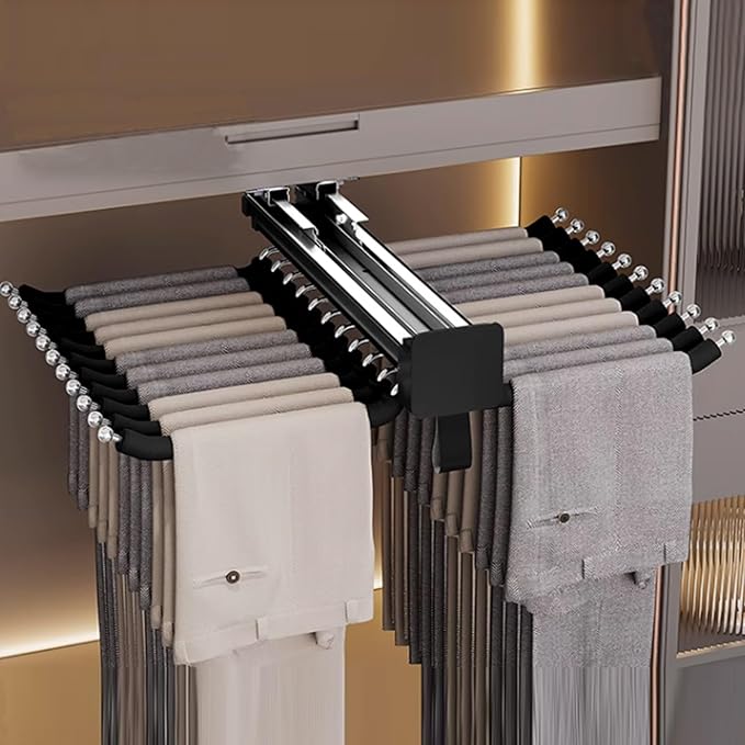 Pull-Out Closet Valet Rod, Bearing 40kg Retractable Clothes Coat Hanger, Aluminum Alloy Adjustable Closet Rod, Damping Buffer