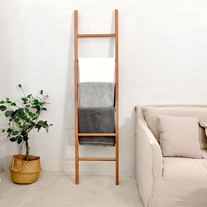 SwallowLiving 6ft Blanket Ladder, Solid Wood Towel Ladder, Rustic Decorative Ladder for Blankets, Farmhouse Wooden Quilt Rack