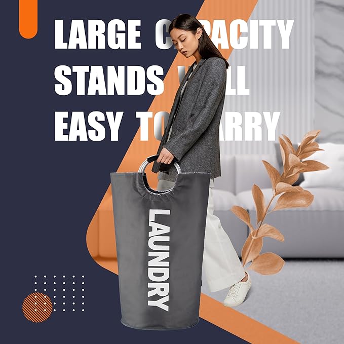 Caroeas 100L Laundry Basket,Large Laundry Hamper, Laundry Bag with Padded Handles, Clothes Hamper Stands Up Well, Collapsible