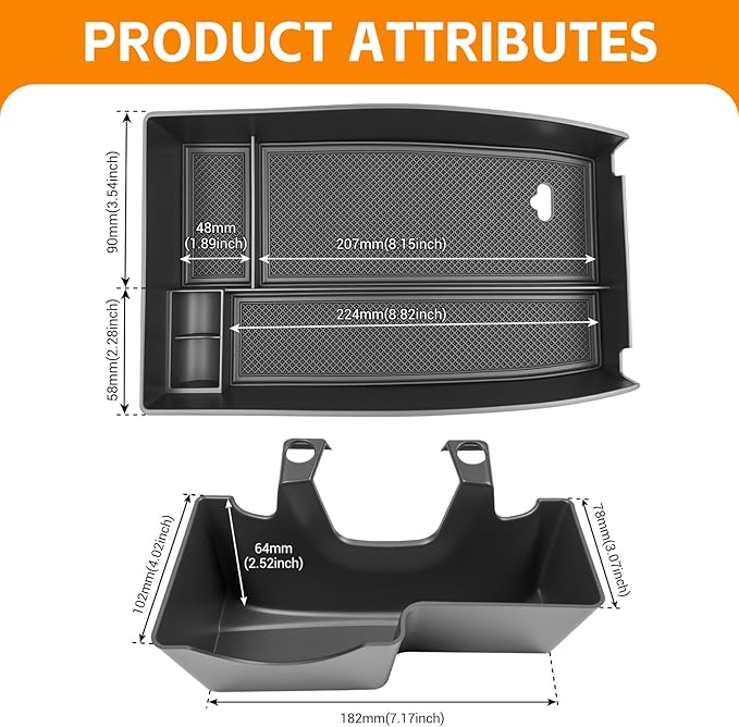 Center Console Organizer Compatible with 2021-2025 Ford Bronco Sport/2020-2025 Ford Escape Hanging Armrest Box Arm Rest Storage Tray for Bronco Sport/Escape Accessories(Hanging+Armrest Tray)