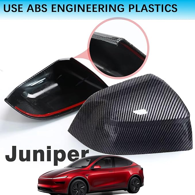 YHCDSEA Rearview Mirror Guard Cover for Tesla Model Y Juniper, Side Mirror Cover Exterior Accessories fit for Model Y Juniper 2025 2026 (Glossy Carbon Fiber Pattern)