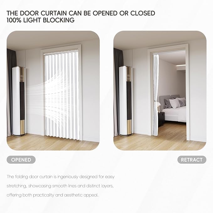 Jilron Accordian Door Curtain, 100% Blackout Folding Magnetic Doorway Curtains,Linen Style Closet Doors,for Room Divider,Priv