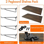 G.CORE 2 Pack Wooden Pegboard Shelves with Brackets, Peg Board Shelf Hooks Assortment Organizer Accessory, Various Tools Stor
