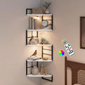Corner Floating Shelves with Lights - 5 Tiers Corner Shelf Wall Mounted, Bookshelf with LED Light, Floating Shelves for Wall,