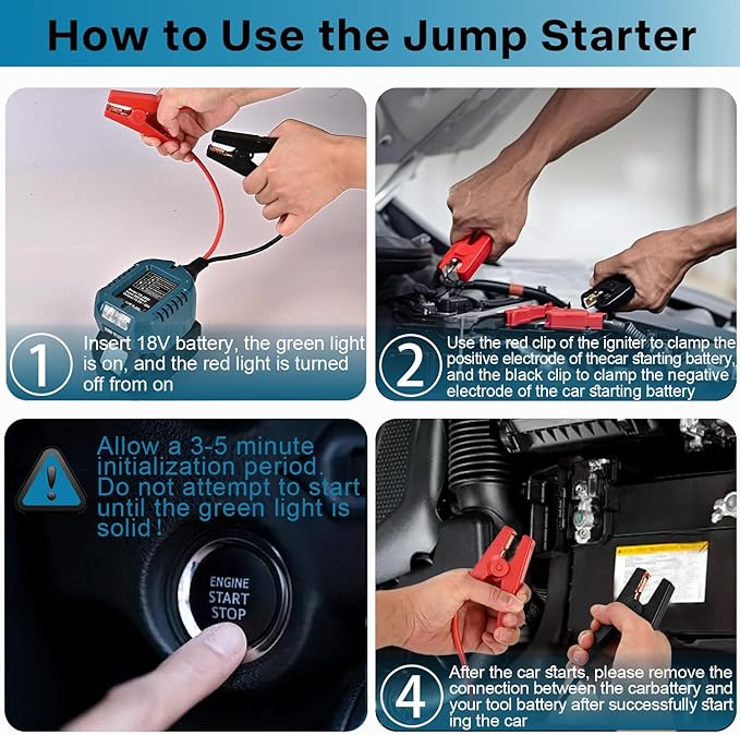 Portable Car Jump Starter Compatible with Makita 18V- 11AWG Heavy Duty Jump Starter Cable (1.2FT) for Car Battery Emergency Jump Start, Using Tool Batteries (Battery Sold Separately)