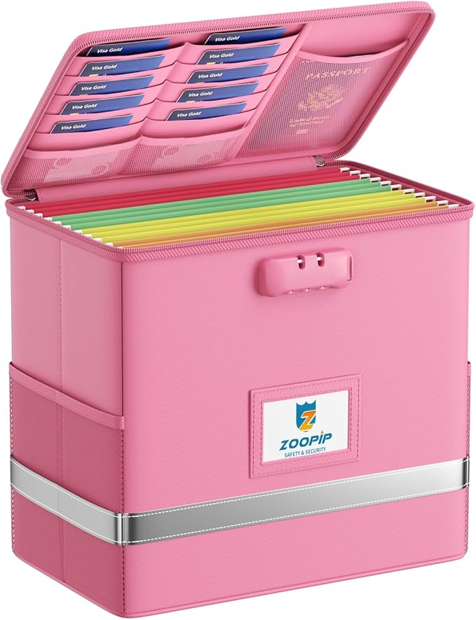 Fireproof File Box with Lock, Document Box Storage Organizer, Suitable for Hanging File Folders in Letter Size, Collapsible F