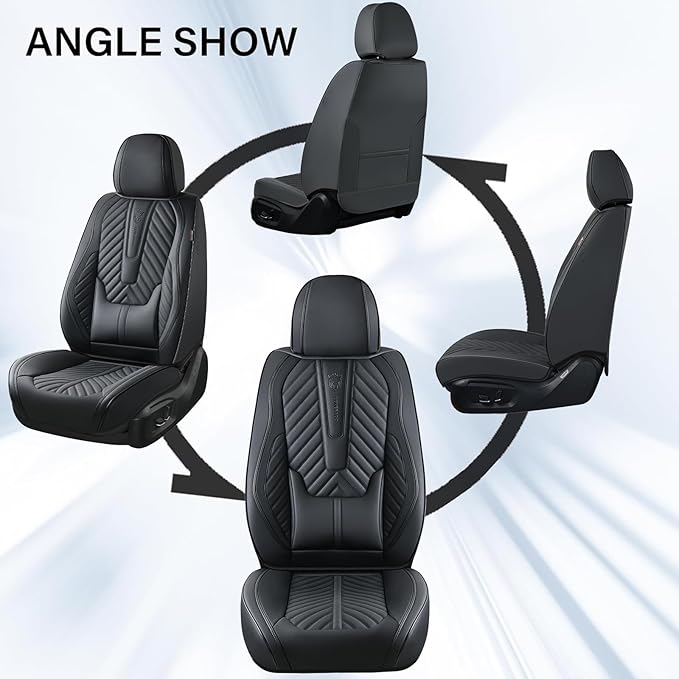 Coverado Seat Covers Front Seats, Car Seat Cover Protector with Lumbar Support, Waterproof Car Seat Cushion, Nappa Leather Bl