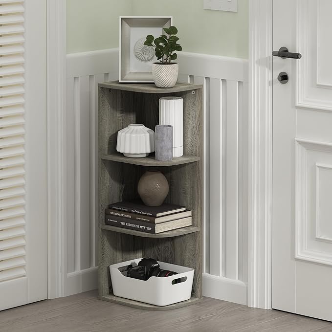 Furinno PASIR Book Shelf, 3-Tier Corner Bookshelf with Open Shelf, Standing Bookcase, 9.3 x 12 x 31.5 for Organization and St