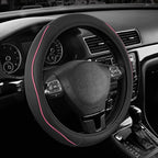 Road Comforts Leather Steering Wheel Cover with Decorative Trim and Piping, Anti-Slip Breathable Design, Fits 14.5–15 Inch Ro