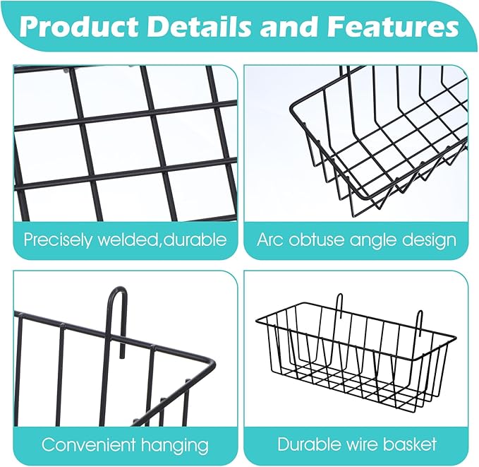 10 PCS Hanging Wire Baskets for Organizing - Hanging Metal Basket Storage with Wall Grid Panel, Rust-Resistant Iron for Kitch
