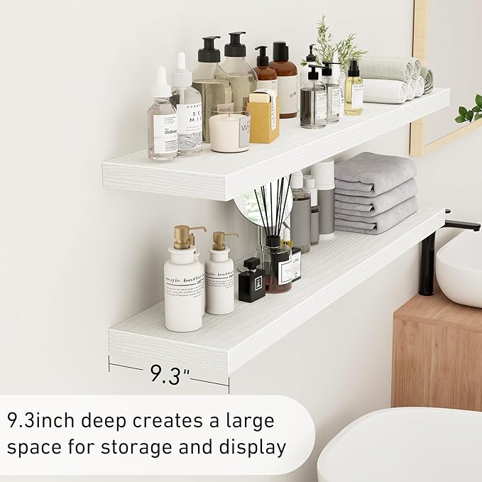 Fun Memories 48Inch Floating Shelves, 9.3Inch Deep Rustic Wall Shelves - Extra Deeper & Thicker Wall Mounted Storage Shelf fo