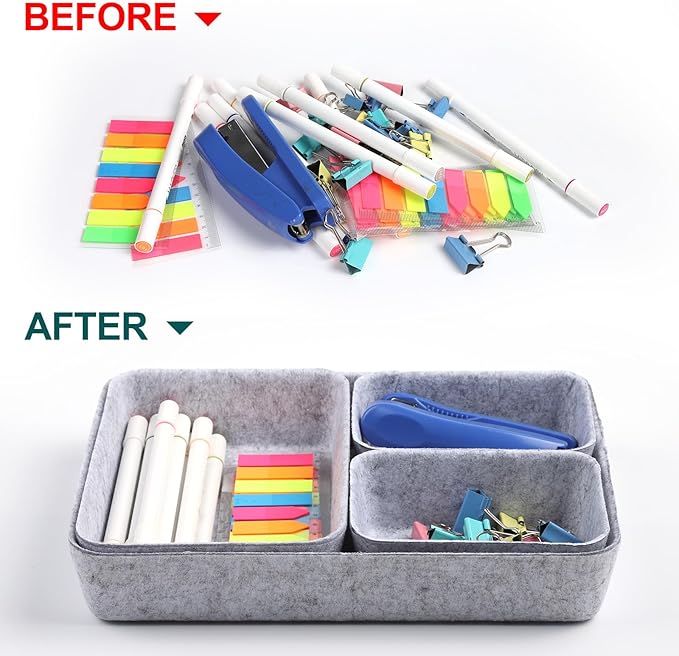 HNYYZL Desk Drawer Organizer,7 Pack Felt Drawer Organizer Shallow Drawer Organizers Felt Storage Bins (Light Gray)