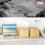 Hanging File Box Organizer for Letter Size 2 Pack, Bamboo Acrylic File Folder Storage with Lid Clear Wooden Moving Boxes Wood