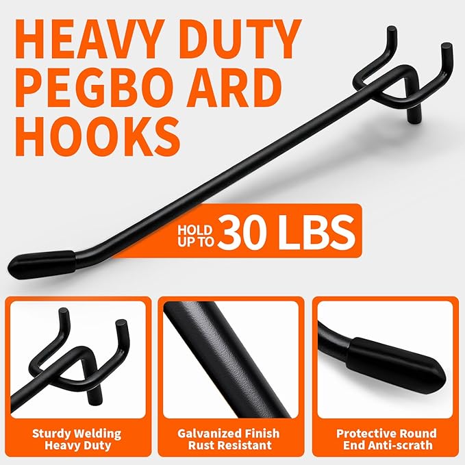 4 Inch Black Pegboard Hooks, 36 Pack– Heavy Duty Tool Hangers Compatible with 1/4″ Thick Pegboards (Fits Standard 3/16″ Holes