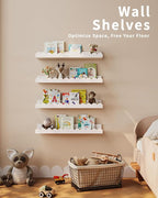 Shario Nursery Book Shelves, 4-Pack White Floating Shelves for Wall Kids, Scalloped Shelves, Wall Book Shelves for Bedroom Ki