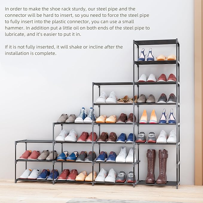 SMILHELTD Large Shoe Rack 8 Tier 64 Pairs for Entryway, Heavy Duty Storage Shelves Unit with Customizable Height for Boots, S