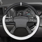 MEWANT Hand Stitch Steering Wheel Cover for Chevy Silverado 1500 2003-2006 Black White Faux Leather Steering Wheel Wrap