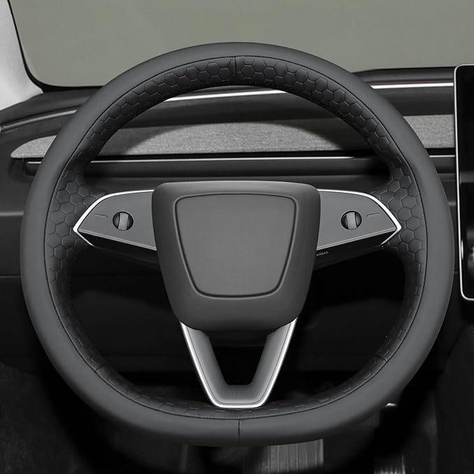 MEWANT DIY Stitching Real Leather Steering Wheel Cover Wrap for Tesla Model 3 Highland 2023-2025/Model Y 2025 Highland for Tesla Model 3/Model Y Accessories(3D Style)