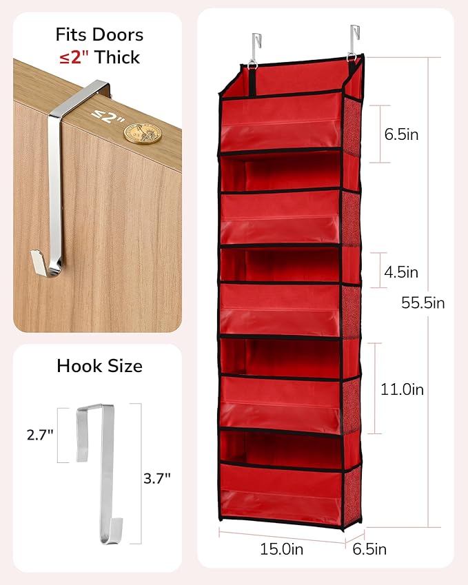 ULG 1 Pack Over The Door Organizer – 5 Shelf Door Organizer Hanging & 10 Side Pockets, Reinforced 44LB Capacity Hanging Organ