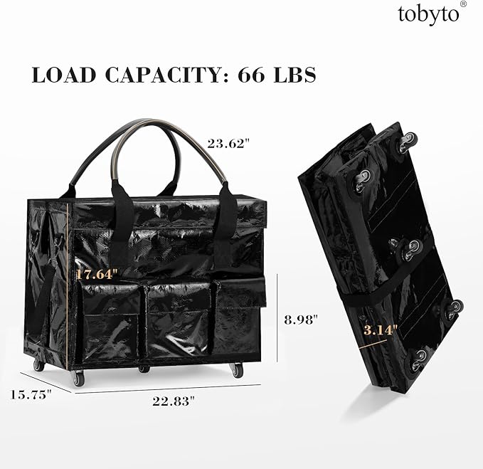 tobyto Reusable Grocery Bag on Wheels, 105L Foldable Rolling Tote, Shopping Trolley 66LBS Capacity - Water-Resistant for Laun