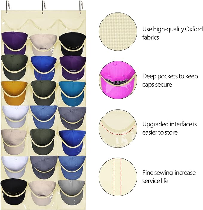 Dofilachy Hat Rack - Hat Organizer - Hat Racks for Baseball Caps, Visible Hat Holder - Baseball Hat Rack for Wall Door with 3